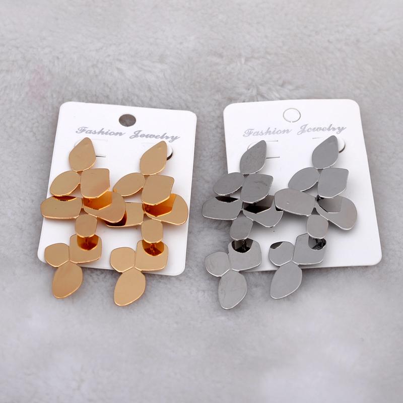 Irregular Geometry Leaf Long Dangle Earrings Retro Exaggerate European Statement Jewelry Golden  Color Punk Party Ear Acc