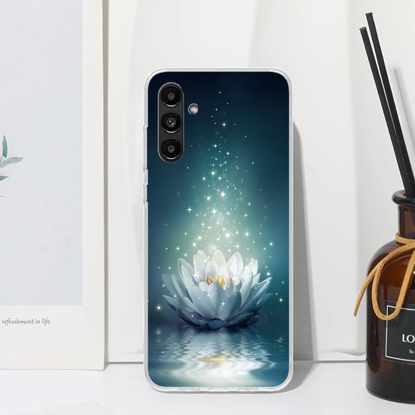 Lotus Blue White Flowers Phone Case For Samsung Galaxy A17 A37 A57 A16 A26 A36 A56 A15 A25 A35 A55 A14 A24 A34 A54 A13 A23 A33 A