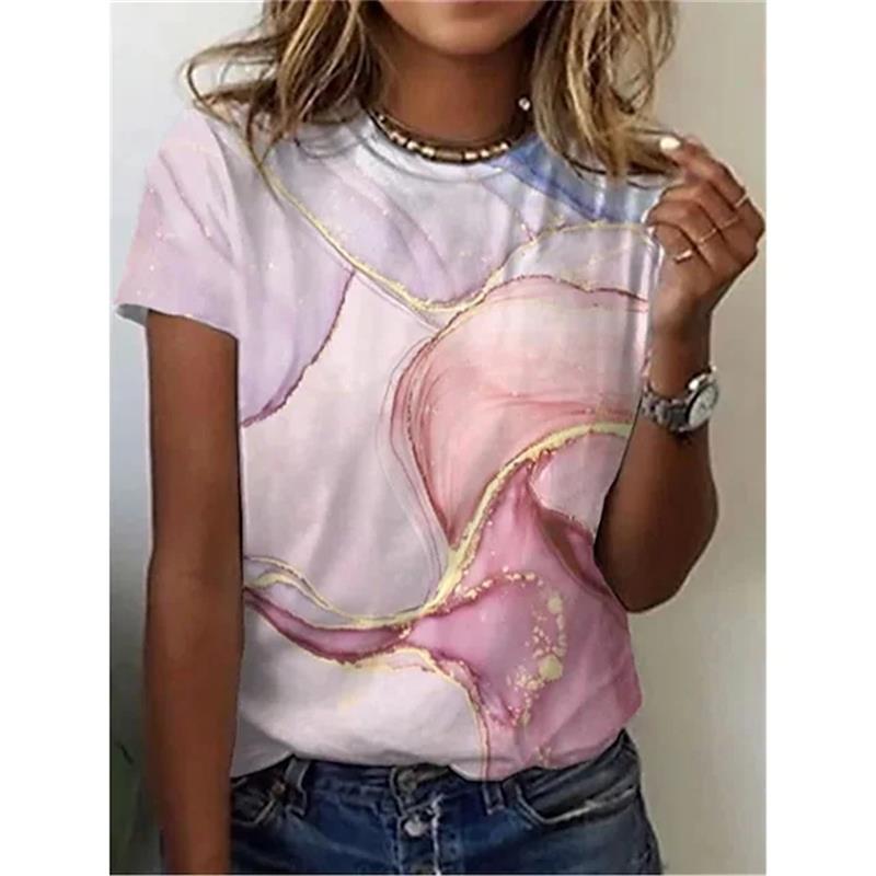 

Women Casual T Shirt 3D Floral Oil Painting Round Neck Short Sleeve Summer Oversized Fashion Sweatshirt Gym Sport Tracksuits Tee XS