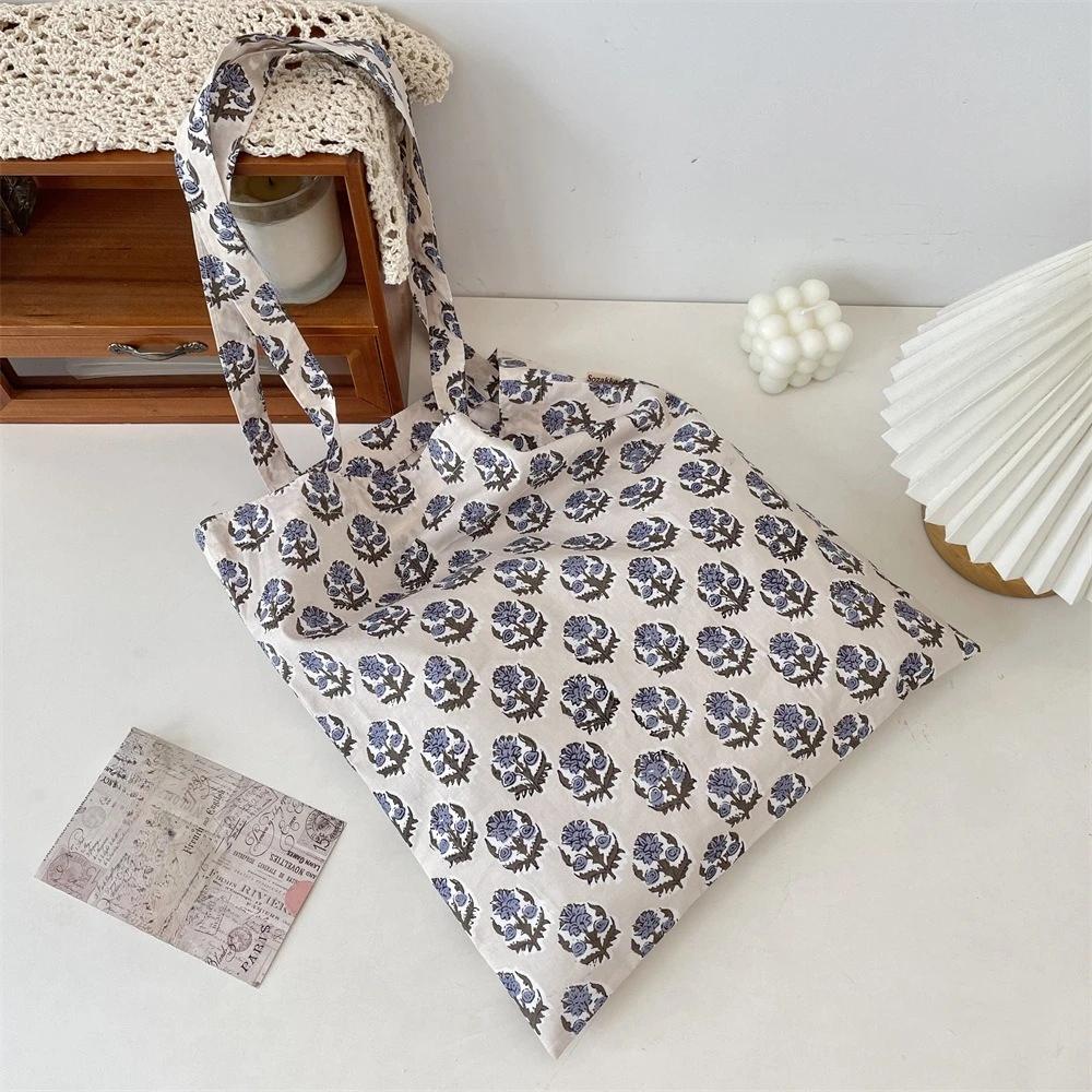 Vintage Floral Print Tote Bag Fashion Thin Style Lady Shoulder Bag Women Handbag