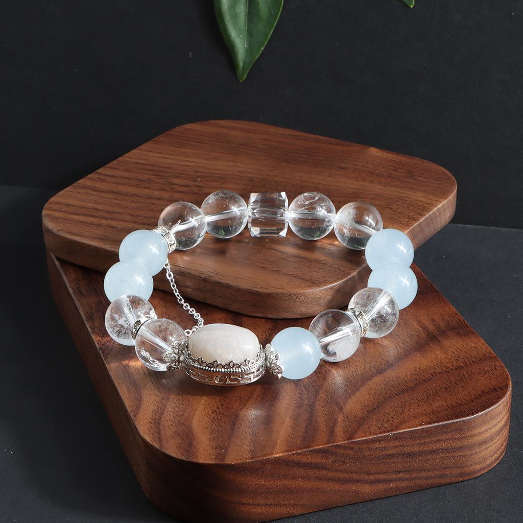 Bracelet Natural White Crystal Aquamarine Fashion Crystal Bracelet Egg Shaped Inlaid Chain Original