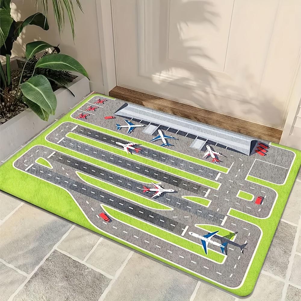Airport Runway Themed Welcome Mat Entrance Mat for Children's Playroom Anti-slip Mat for Bedroom Area Children's Room Decoration