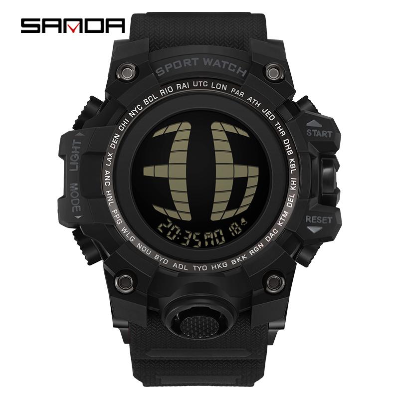 SANDA Luxury Men s Electronic Digital Watch Outdoor Sports Waterproof Countdown Men s Electronic Watch Alarm Clock чёрный