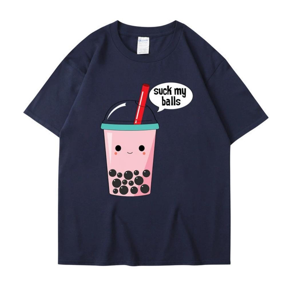 Cute Summer New Cotton Harajuku Unisexs Wounisex Top Fashion Short Sleeve Tshirt Cartoon Milk Tea Print Tops