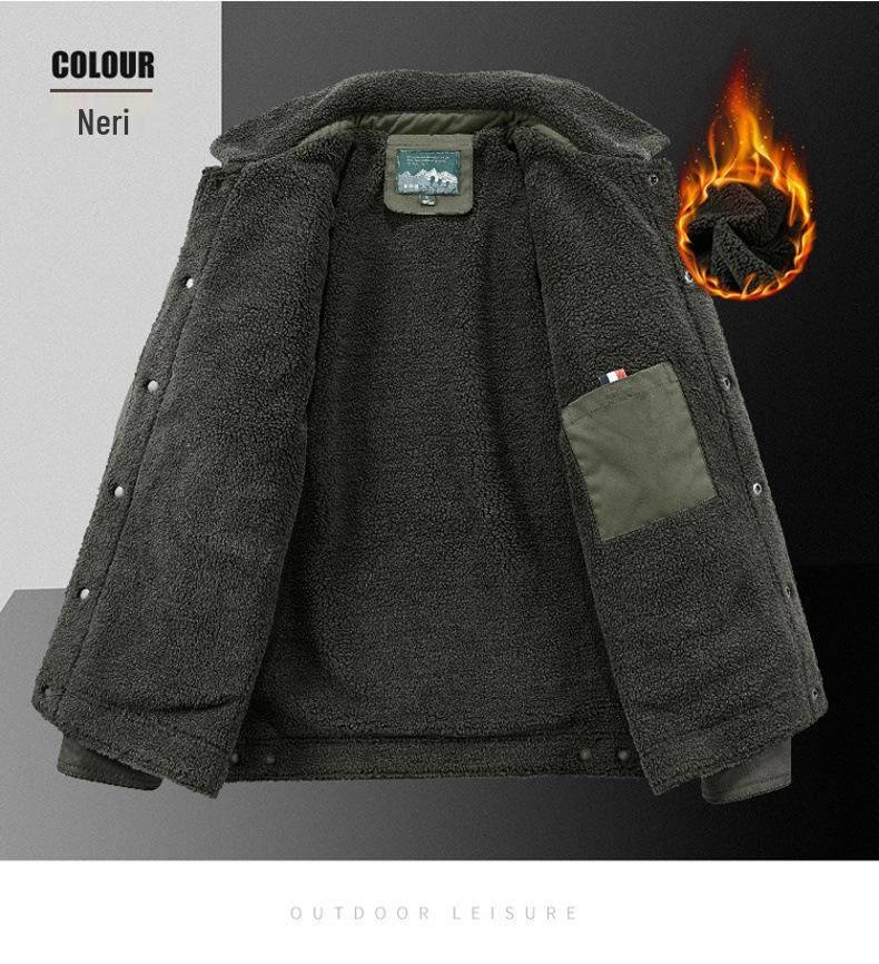 Men's Winter Lamb Wool Lined Casual Jacket - Warm, Middle-Aged Style, Plus Velvet Thickness