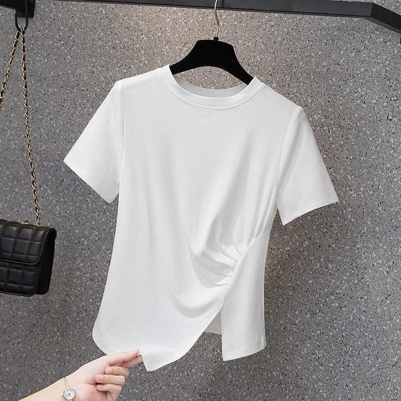 

Женская летняя футболка с коротким рукавом, новая, необычная, шикарная, приталенная S белый