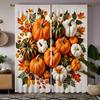 2 Pieces HD Blue Plaid Pumpkin Maple Leaf Decorative Curtain Yellow Tie Digital Printed Curtain Home Decoration Style Decoration