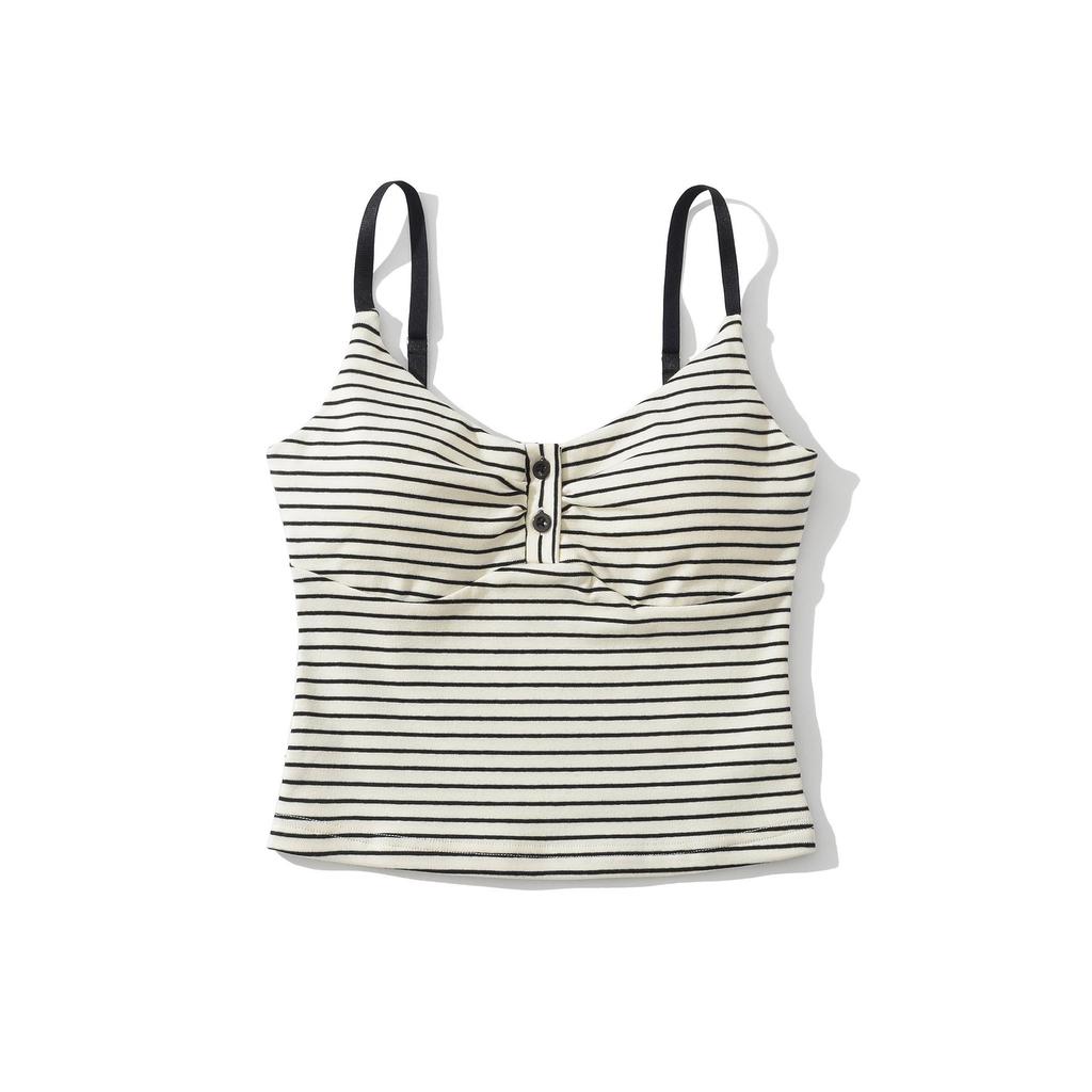 Women's Designer Slim-Fit Black Striped Camisole with Padded Bust - Chest-Enhancing Summer Knit Tank Top