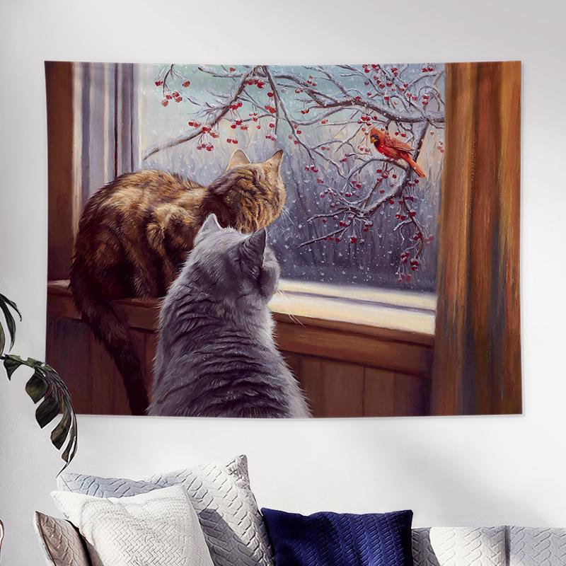 Hjemmeinnredning Veggmaleri Søt katt Vindusrom Veggdekor Soverom Veggdekor Kawaii Romdekor Veggdekor Veggoppheng Makrama