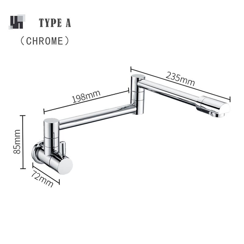 

Pot Filler Tap Wall Mounted Foldable Kitchen Faucet Single Cold Single Hole Sink Tap Rotate Folding Spout Chrome Brushed Black