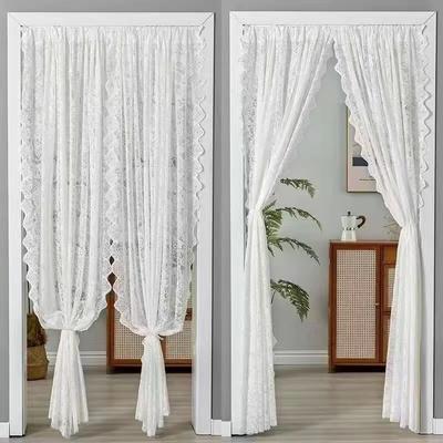 Vintage Lace Curtains  Romantic Semi Sheer Floral Lacy Curtain for Living Room, Elegant Window Drapes for Bedroom with Pearls