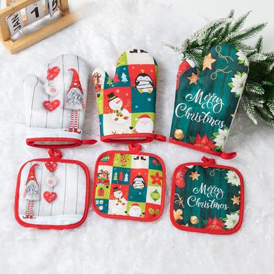 Christmas Microwave Oven Gloves Kitchen Household Anti-scalding Baking Christmas Gloves Thickened Heat Insulation Oven Gloves Set