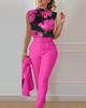 Stylish Spring Sleeveless Women's Print Casual Outfit (No Jacket)