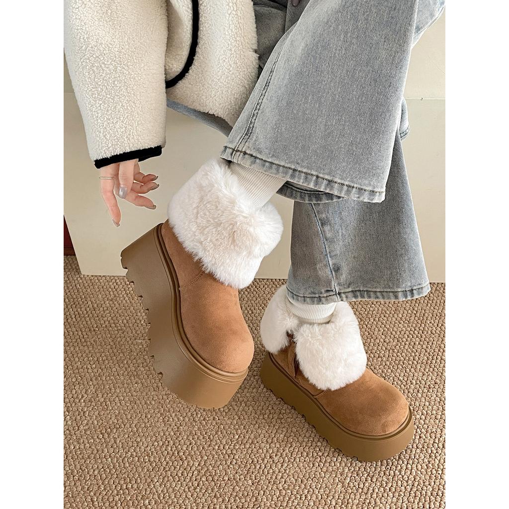 White velvet non-slip thick-soled snow boots women's soft-soled cotton slippers