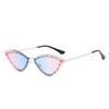 Vintage Cat Eye Women Luxury Diamond Sunglasses Rimless Ocean Lens Female Triangle Rhinestone Sun Glasses Shades Uv400