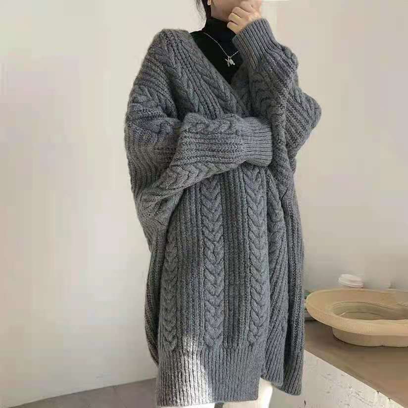 Plus Size Women Korean Casual Long Sweater Autumn Loose Long Sleeve Cardigan Female Knitted Sweaters