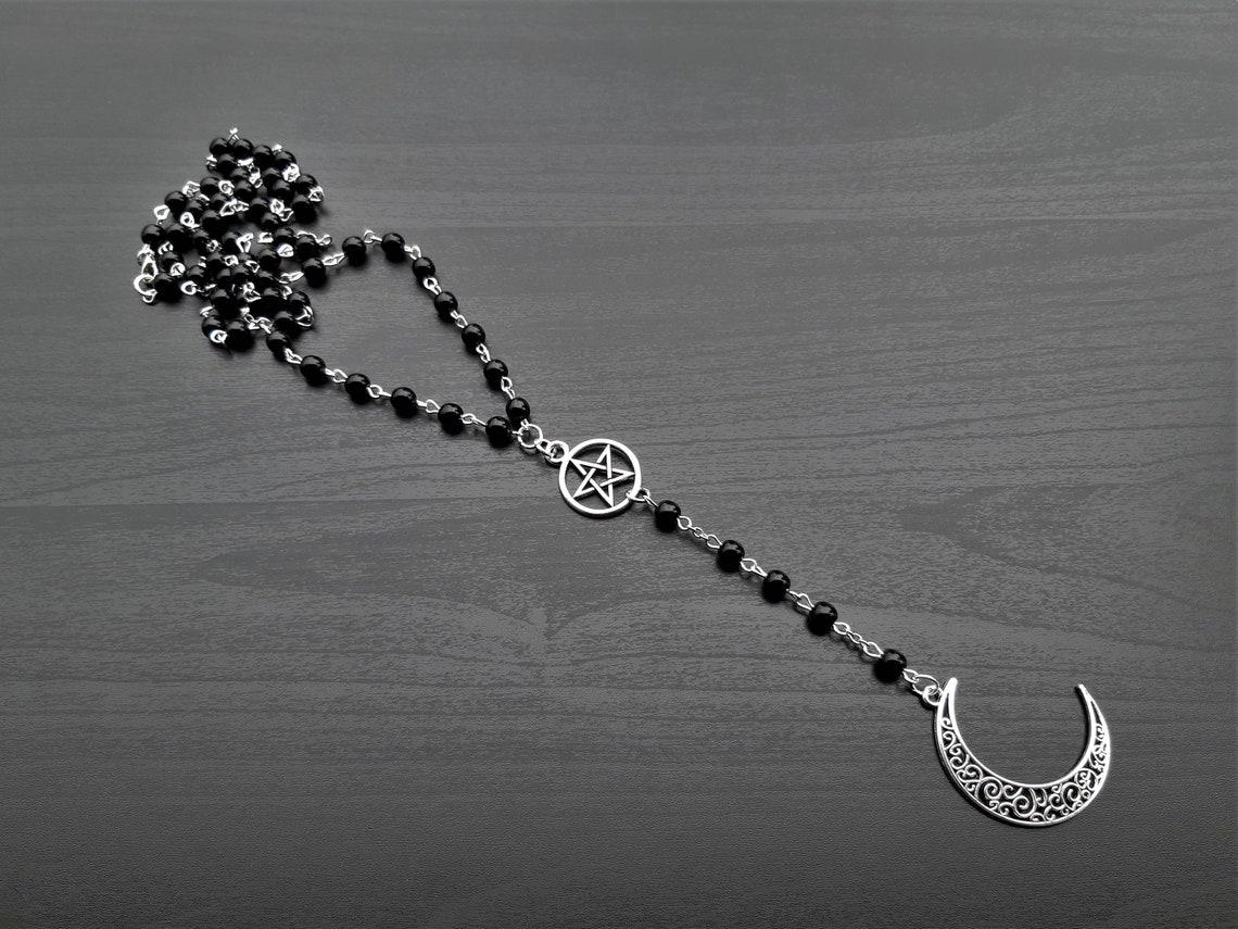 Tuiying-003 Jewelry & Bijouterie Unisex Black Gothic Long Pentagram Necklace, Bright Moon, Wiccan Pagan Rosary Rosary Beads