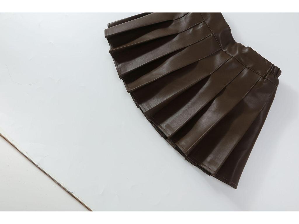 Schwarzer PU-A-Linien-Faltenrock für Mädchen mit hoher Taille und Hose für Herbst und Winter