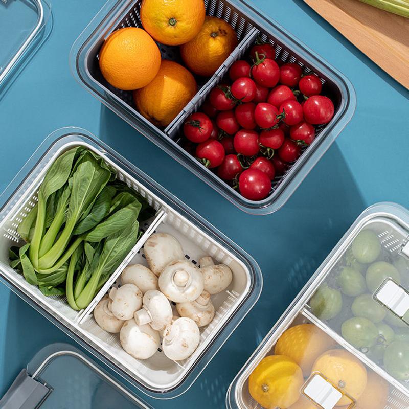 Large Capacity Refrigerator Food Crisper Vegetable Fruit Storage Box for Kitchen Draining Basket Food Seal Boxes Food Storage