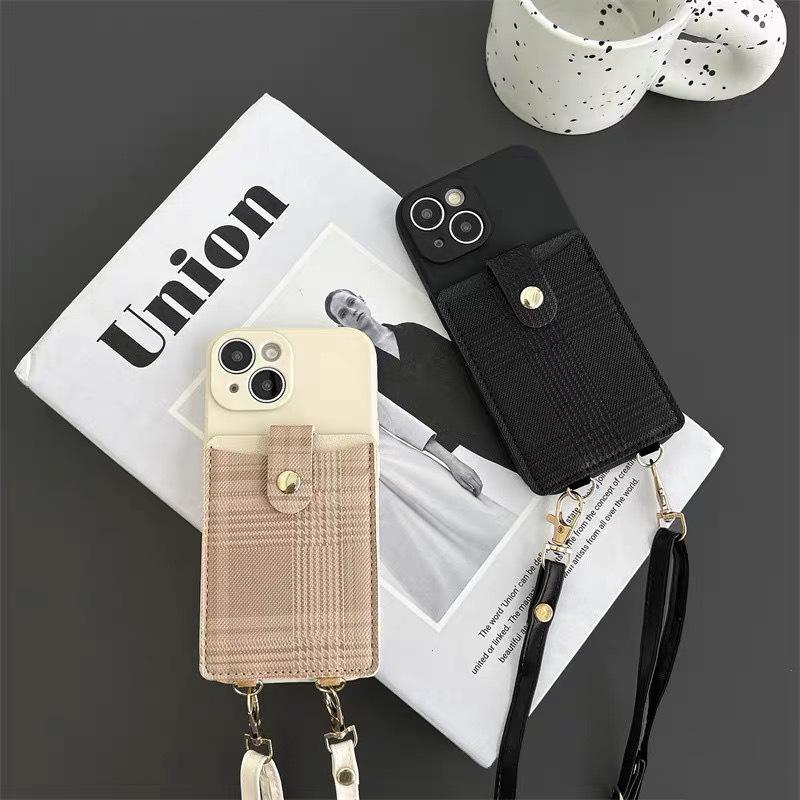 For IPhone16 Promax Coin Purse Card Holder Mobile Phone Case for Apple 15 Crossbody Rope Anti-fall Women's New Light Luxury