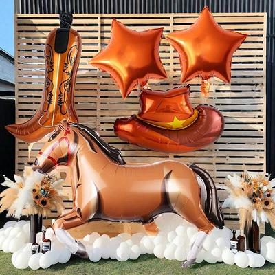 5 Stück/Set Western Cowboy Pferde Stiefel Hüte Stern Folienballon Jungen Geburtstagsparty Babyparty Dekoration 2026 Neujahr Zubehör
