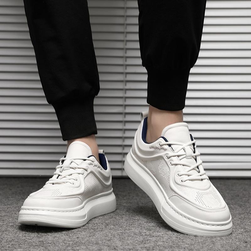 New Shoes for Men Cow Leather Casual Platform Shoes Breathable White Skateboard Shoes Street Slip-on Sneaker