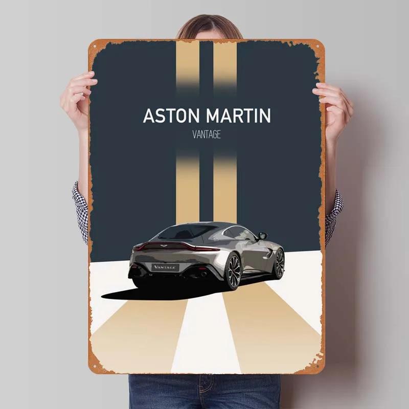 Aston Martins Tinplate Sign Classic Cars Poster Metal Wall Art Mural Retro Metal Sign Plaque for Garage Wall Art Decoration Room