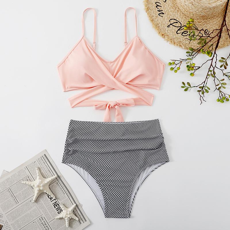 Explosive Leopard Print Cross High Waist Split Bikini, Sexy BIKINI Swimsuit for Women, Direct Supply