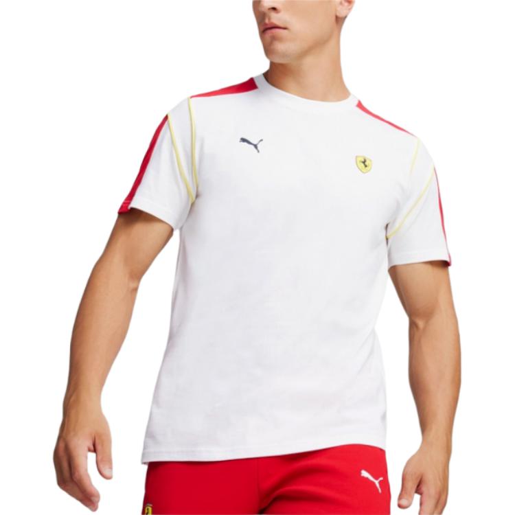 Puma X Ferrari MT7 Race Series Logo Color Block Bequemes Weiches Kurzarm-T-Shirt Herren Oberteile Weiß 623811-04