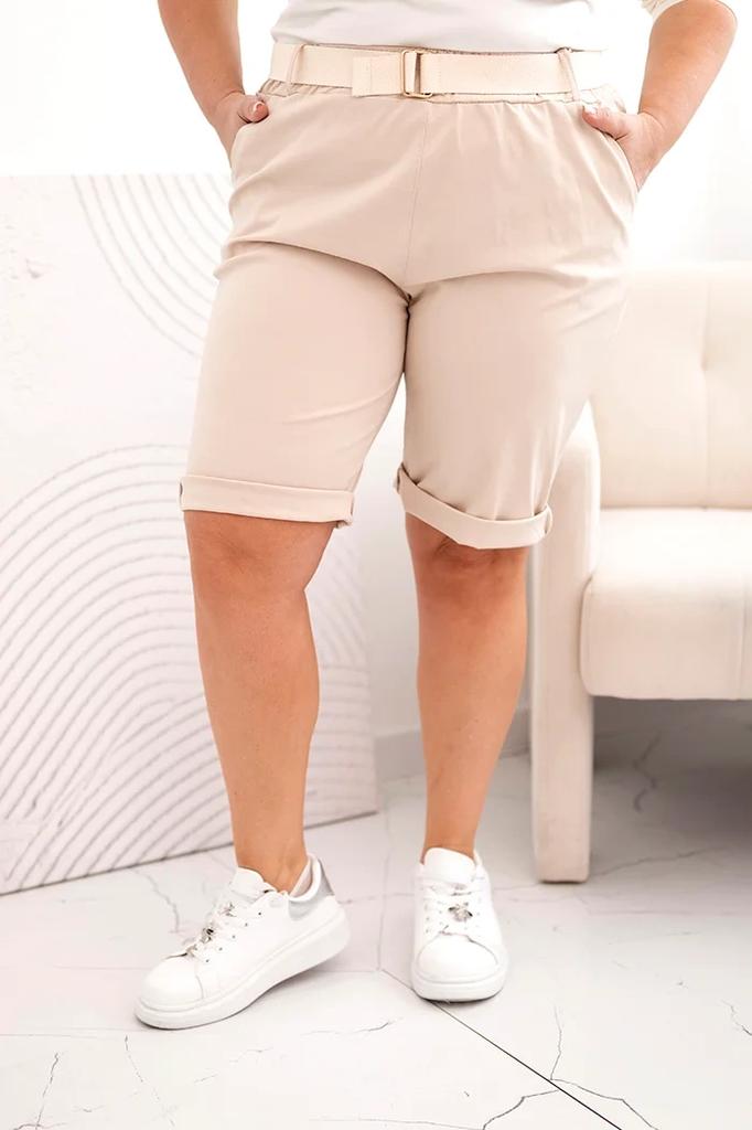 Spodenki Damskie Bawełniane Plus Size Z Paskiem Jasno Beżowe Xxl