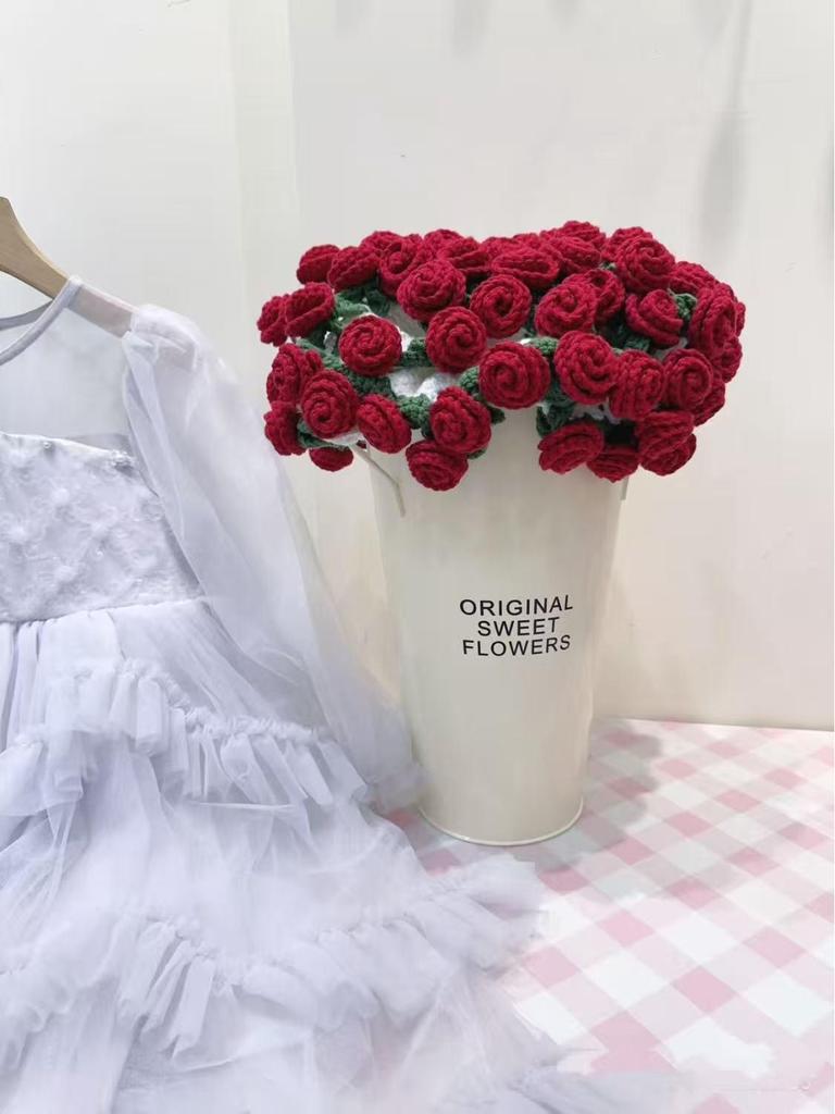 Hand-Knitted Rose Bouquet Crochet Blanket Shawl