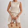 1116 summer new European and American popular round neck sleeveless solid color vest T-shirt set