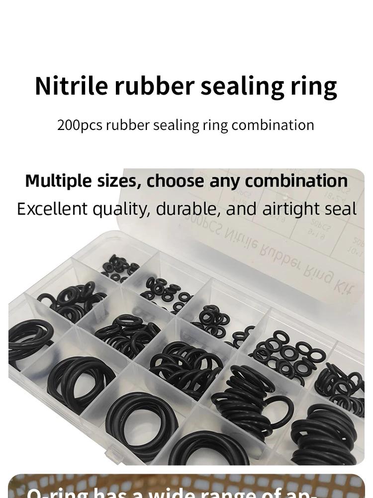 200pcs Rubber O-ring Boxed For Faucet Hose Connector Seal Valve Water Proof Machine Oil Proof Washer Combo Set Accessories
