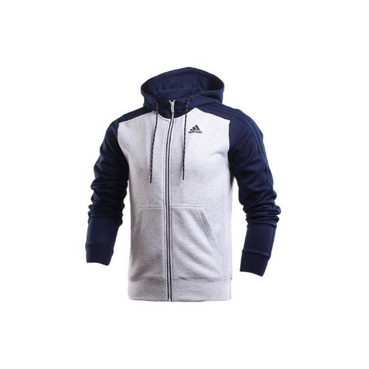 Adidas Color Block Logo Long Sleeve Hooded Jacket Men Jackets Navy-Blue AK1749