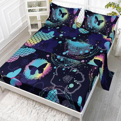 Color Butterfly Pattern Mattress Four-Piece Bedding Set Bedroom Dormitory Bedding Decoration