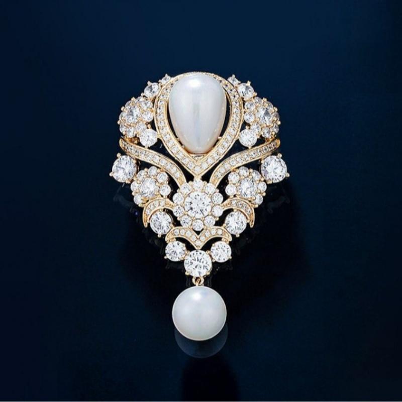 Fashionable Violet Pearl Pendant Luxurious Rhinestone Inlaid Brooch Charming Jewelry Accessories For Banquet Dresses Gifts