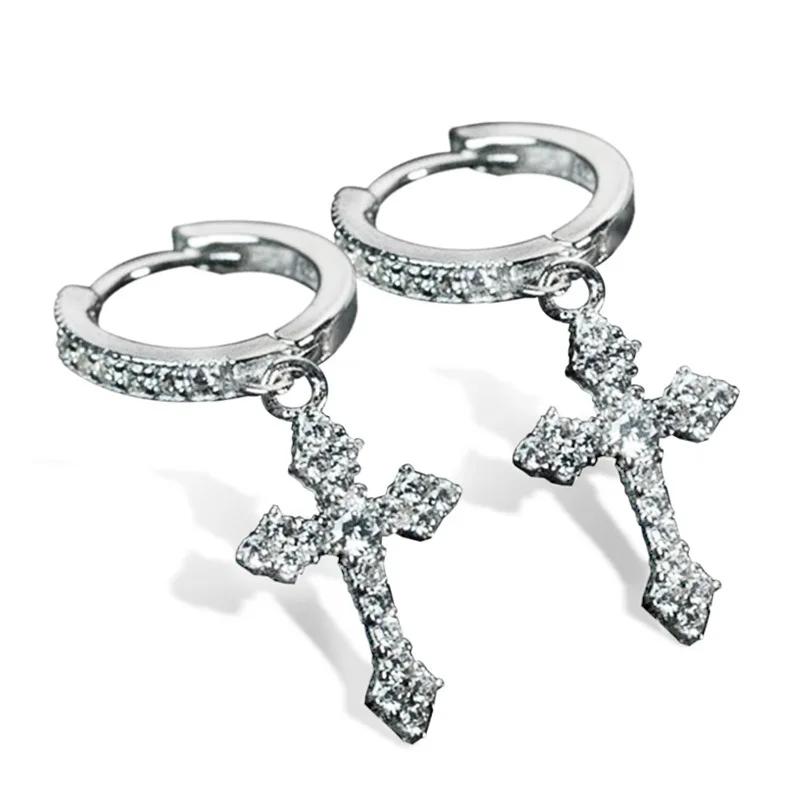 High-End Small Cross Earrings For Women Sparkling Zircon Inlay Daily Style Personalized Jewelry
