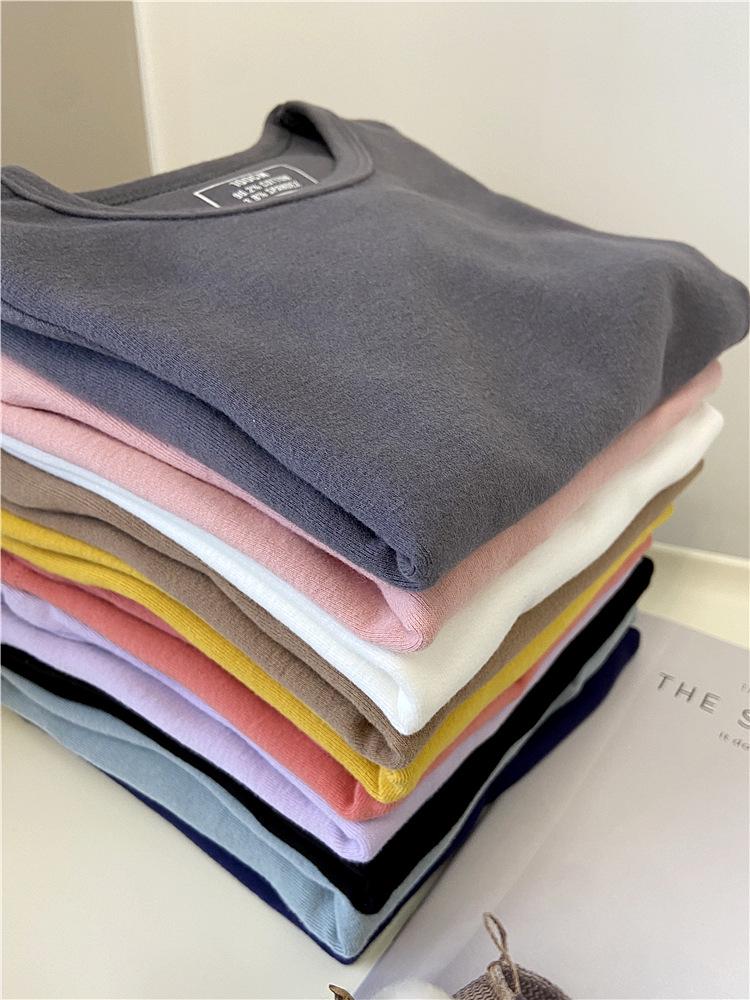 Kids' Long Sleeve Base Layer Top - Plain White or Black Pure Cotton T-shirt for Boys and Girls, Spring/Fall Wear