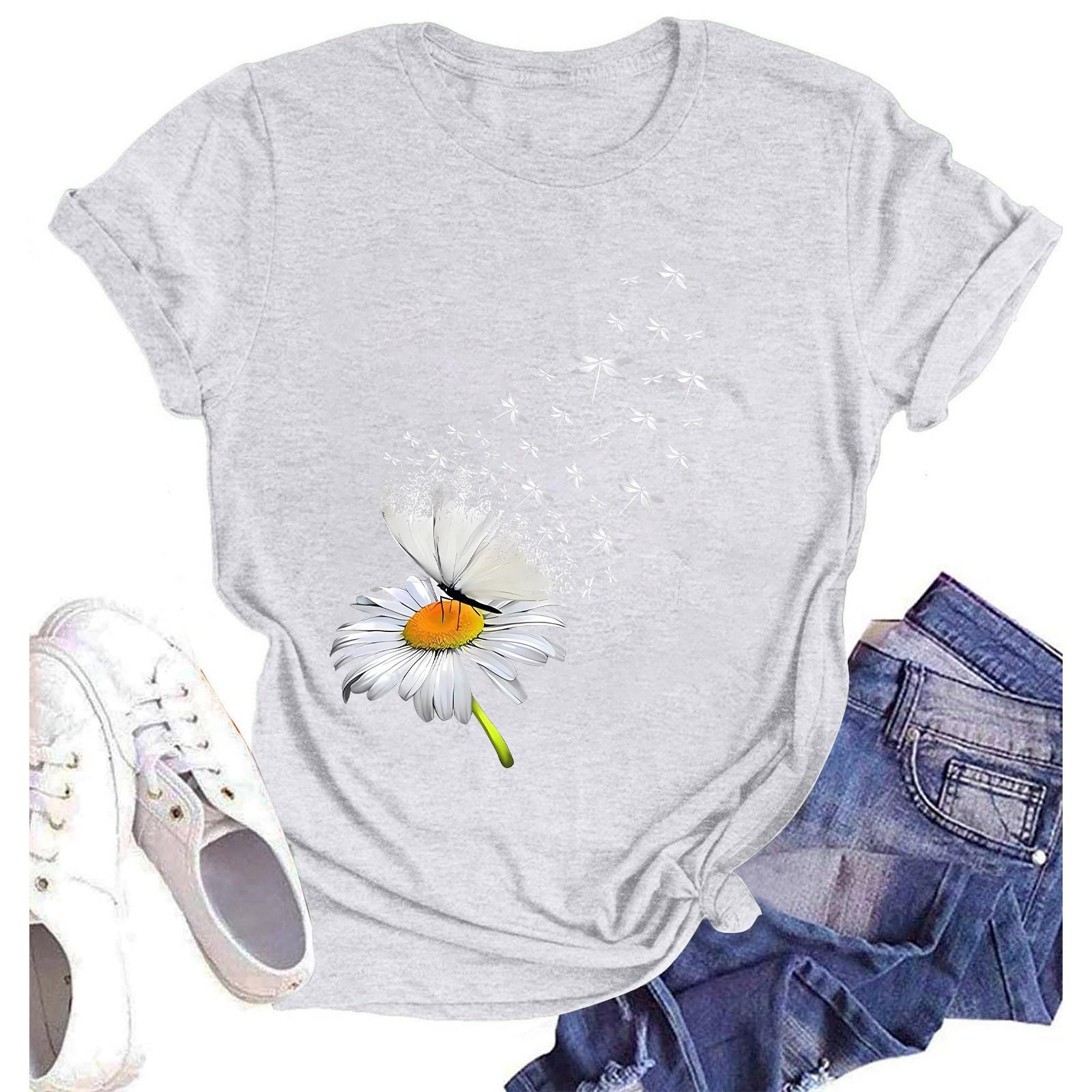 

Женская модная повседневная летняя удобная блузка с круглым вырезом и коротким рукавом с принтом S белый