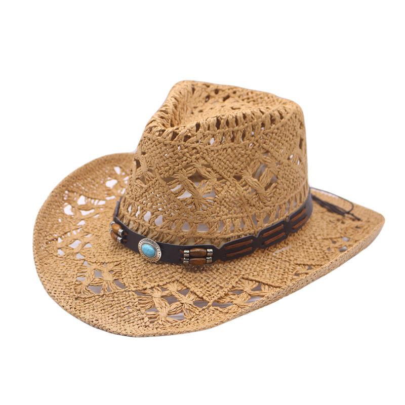 Cowboy Straw Hat With Wide Brim For Summer Outdoor Sunshade And Casual Wear