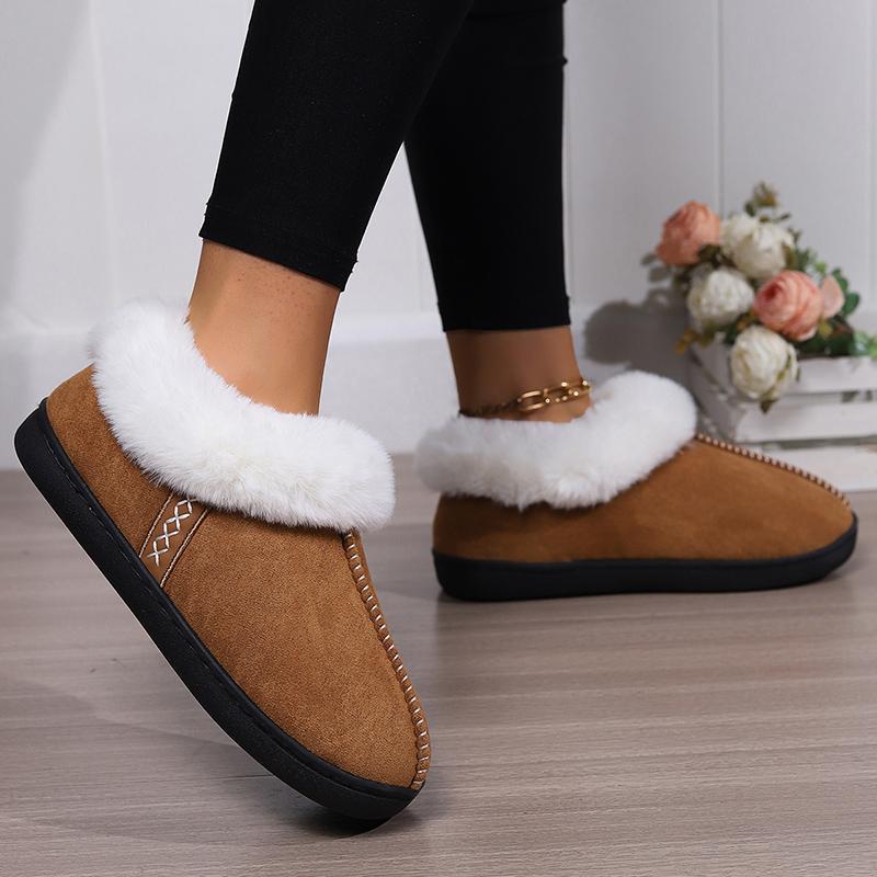 Fur Ankle Fluffy Slippers Women 2025 Winter Warm Plush Indoor Home Slippers Woman Faux Suede Closed Toe Soft Sole House Shoes
