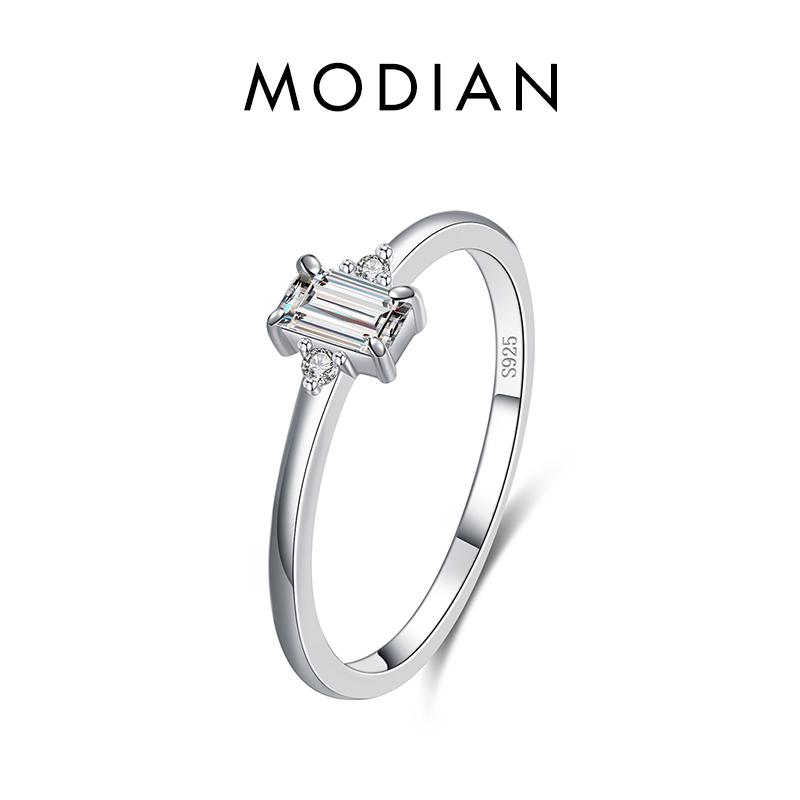 Modian 925 Sterling Silber klassischer Charme Smaragdschliff Zirkonia Fingerringe für Frauen hypoallergener Hochzeitsschmuck