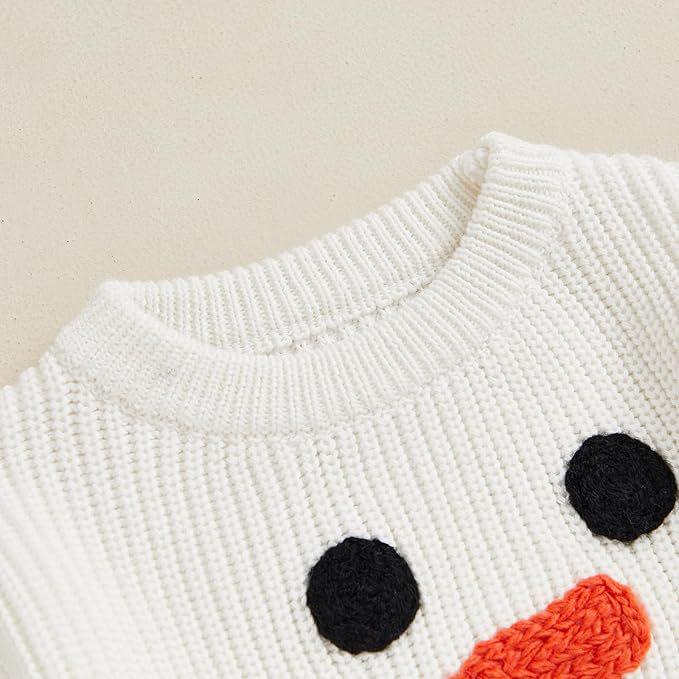 Hand-Embroidered Snowman Knit Sweater - Christmas Cotton, Long Sleeve for Baby Boy/Girl