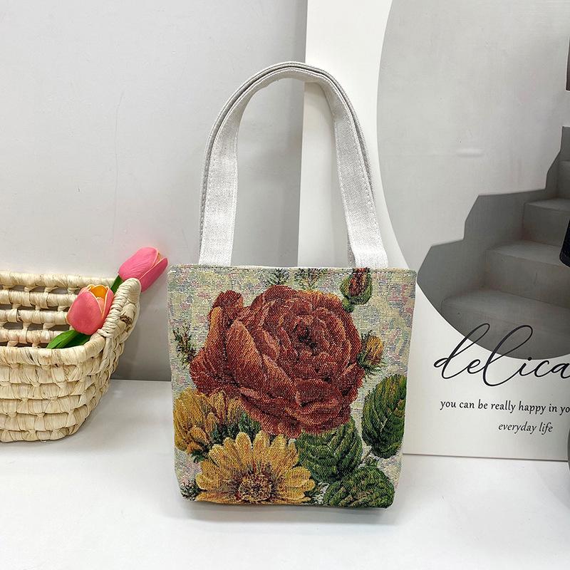 Stile etnico femminile da turismo ricamo elefante piccola borsa a mano fiore intrecciato borsa a tracolla in tela borsa per studenti quattro stagioni