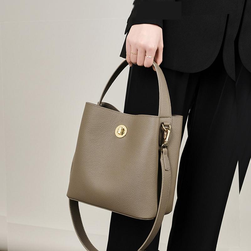 Hifashion Cow Genuine Leather Bucket Tote Handbags For Women 2026 Luxury Designer Top Handle Work Ladies Shoulder Crossbody Bags