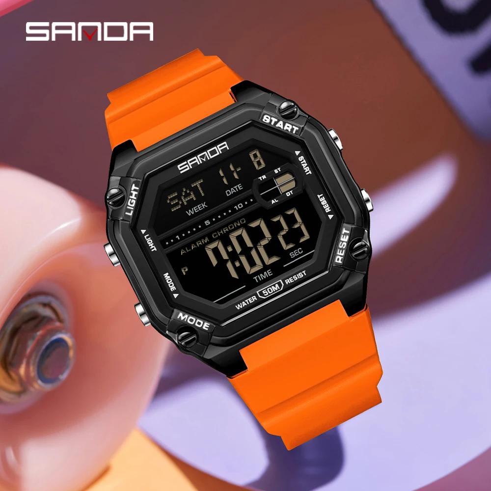 Sanda 6327 Top Luxury Men's Electronic Watch Large Dial Alarm Clock Countdown Night Light Calendar Sports Student Digital Watch