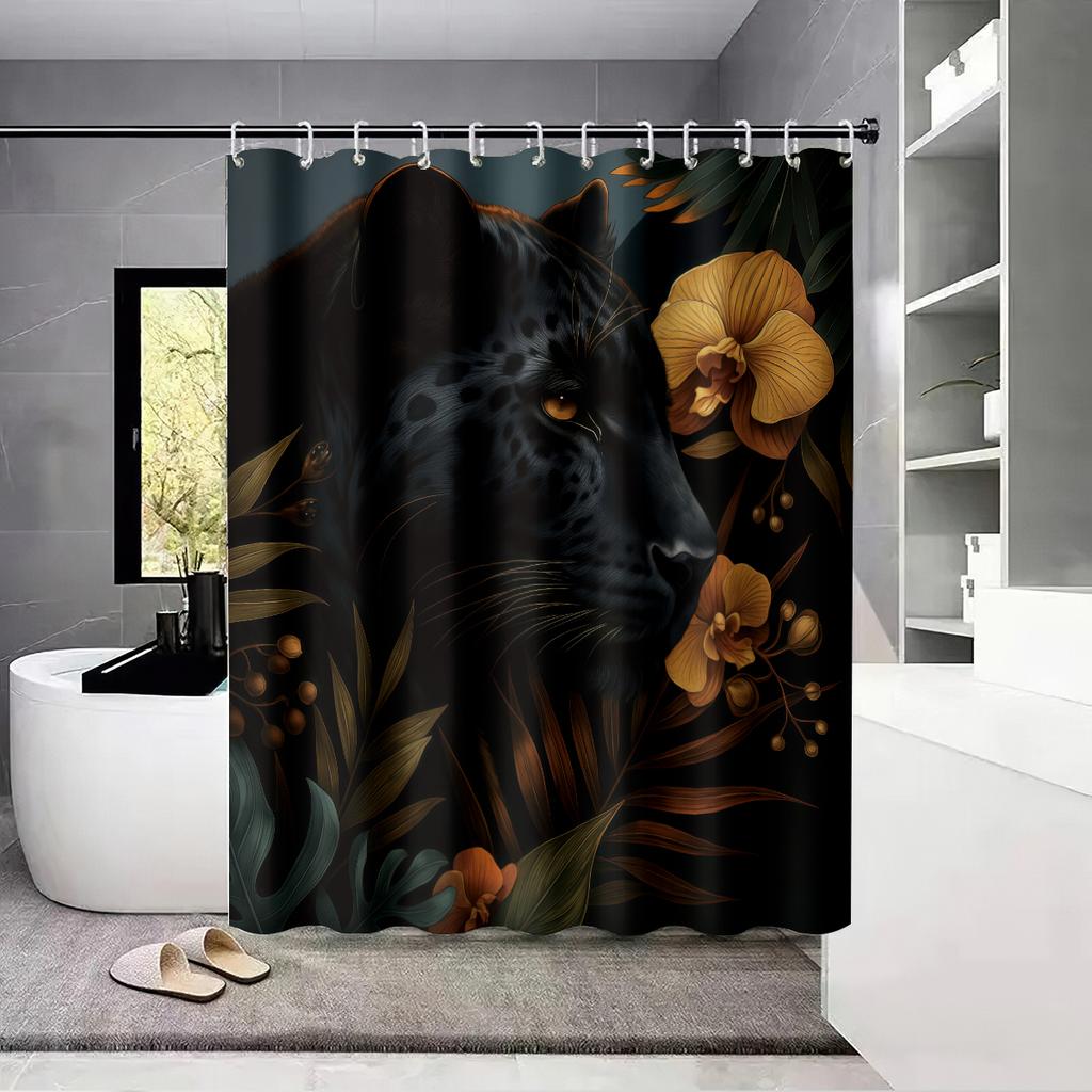 1pc Black Panther Printed Waterproof Shower Curtain Bathroom Partition Curtain Protection Privacy Multi Sized Easy Installation