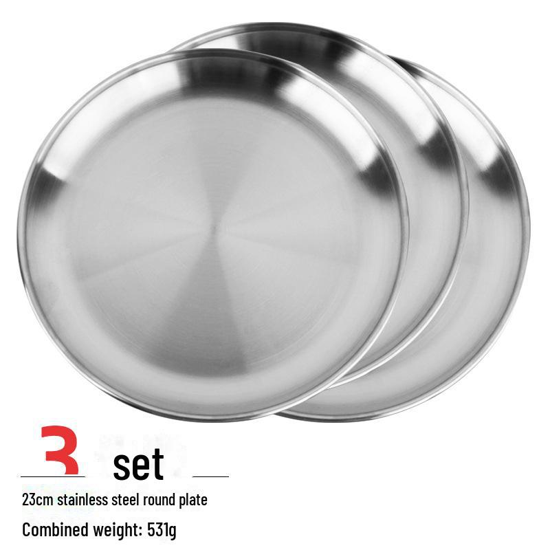Durable Stainless Steel 5-Piece Round Plate Set: Dinner, Fruit, Picnic, BBQ, Heat-Resistant
