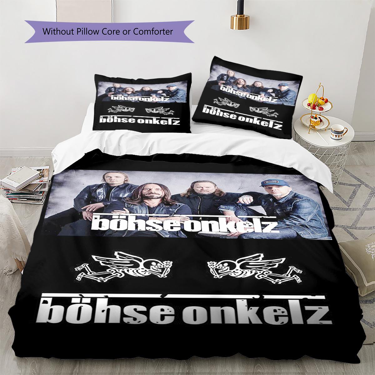 Böhse Onkelz Band Muster Bettwäsche Steppbett Set Bettbezug Kissenbezug Heimdekoration Geburtstagsgeschenk (1 * Bettbezug + 3 * Kissenbezug, ohne Füllung) 135x200cm