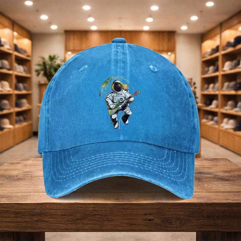 Pc Astronaut Playing Electric Guitar Baseball Cap Adjustable Snapback Hat Suitable for Travel Streetwear Themed Parties Li